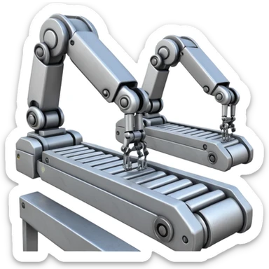 robot arms which is picking block on conveyorbelt sticker