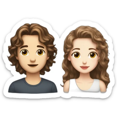 tall boy wavy hair and short girl straight hair white skin brown hair kiss sticker