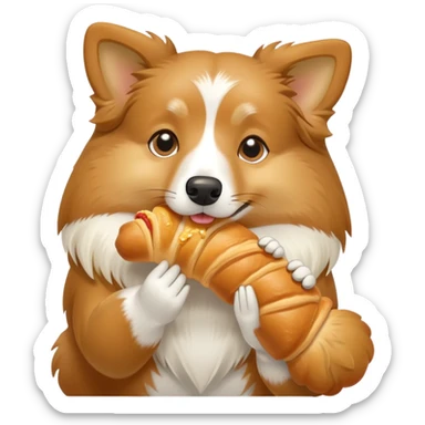 Light Shetland sheepdog eating croissant sticker