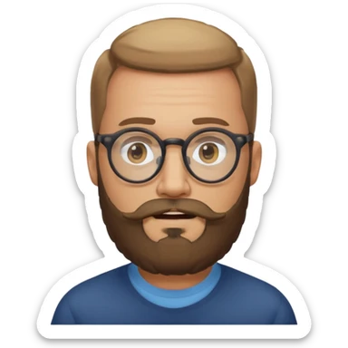 I need a simple emoji of a full bearded man with round glasses, light expression sticker