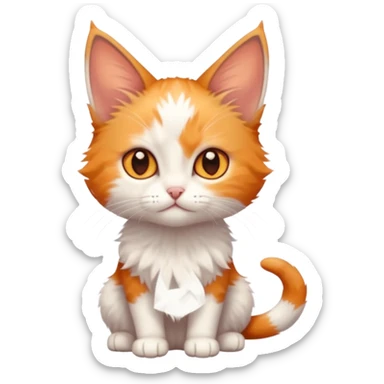 full body of very small + skinny ginger and white kitten with deep orange eyes and triangular shaped face sticker