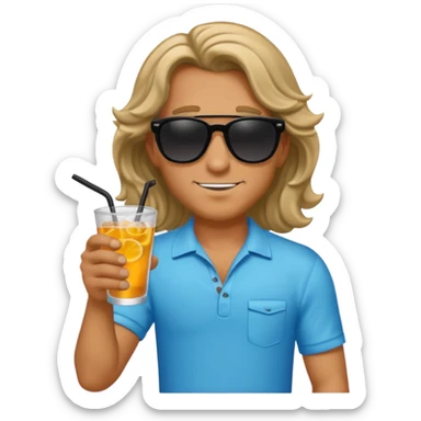 chill guy long curling hair in drink holders with sunglasses sticker