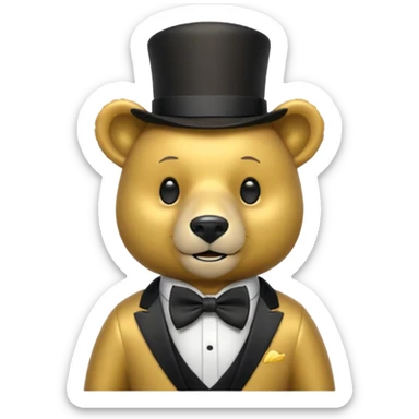 Oso dorado con sombrero elegante y moño negro animatronico feliz sticker