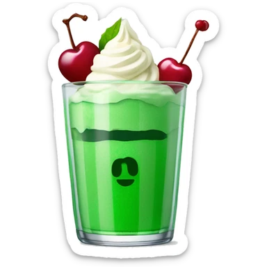 green soda in parfait glass with ice cream and cherry on top sticker