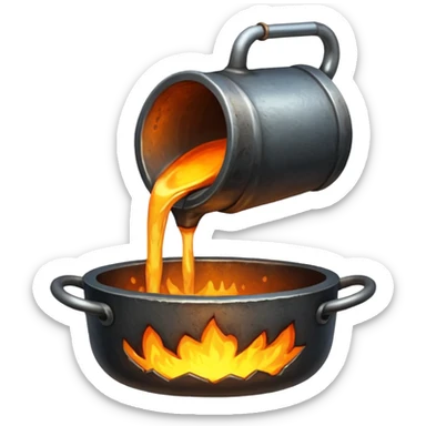 The crucible pours out metal, pixels. sticker