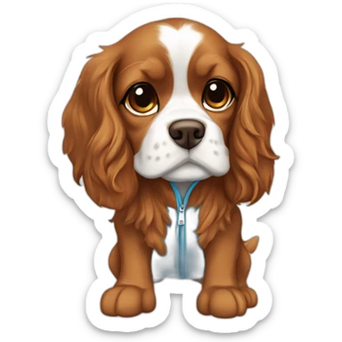 Brown/golden cavalier King Charles spaniel dog with blue hoodie sticker