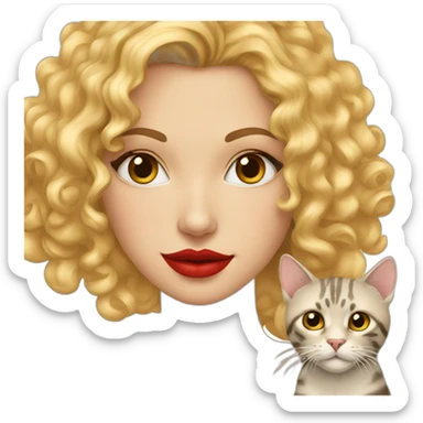 pretty-curly-blonde-woman-red-lips-with-cat-bengal sticker