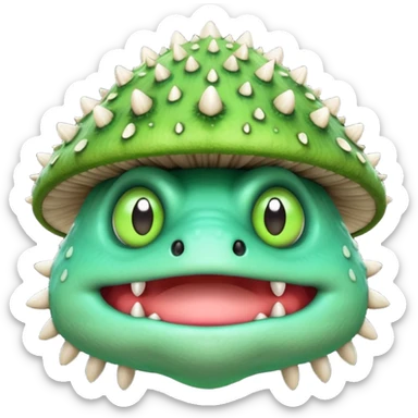 poisonous mushroom monster portrait, head and shoulders only, animal-like creature, mushroom cap head with spikes, toxic green glow, beast-like eyes, furry neck details, monstrous but cute fantasy vibe, 3D cartoon, mobile game icon style, clean background, no text, no watermark

 sticker