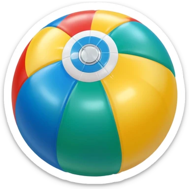 3D render of Beach Ball made of shiny inflatable vinyl, visible seam lines, air valve, highly reflective plastic texture, pool toy aesthetic, Apple emoji style, isolated on white background --v 6.0 sticker