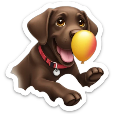 Happy-chocolate-labrador-playing-with-baloon sticker