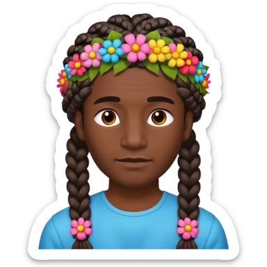 big braided man face wiith big visible braids and headband and flowers on head sticker