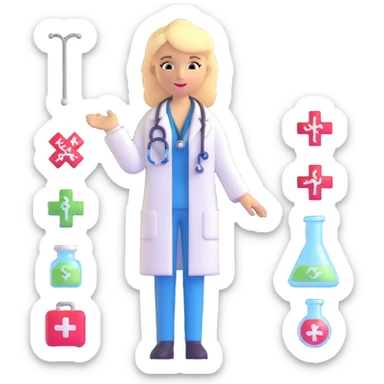 blonde woman doctor with medical symbols sticker