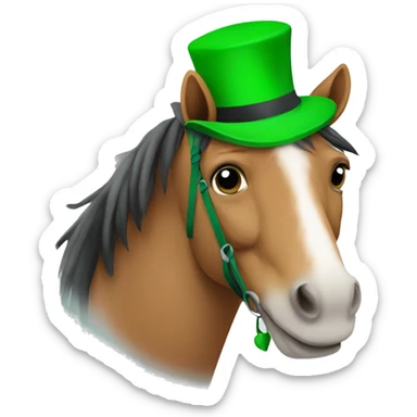 A horse with a green hat and a ballon in hand into a sphere sticker