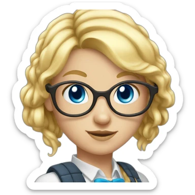 nerd girl with blue eyes and blonde hair with a tail sticker