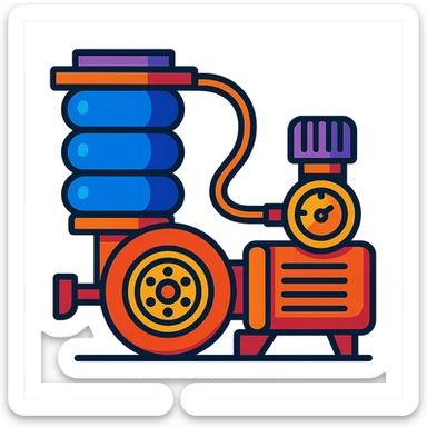 stylized car air suspension focusing on airbag and compressor with bold shapes and vibrant colors sticker