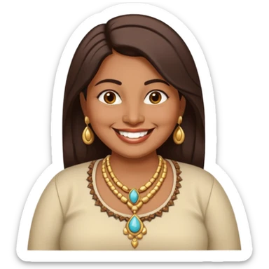 40 yr old chubby indian woman, dark skin, straight brown hair, big smile, white teeth, western clothes sticker