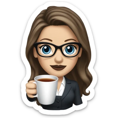 Realistic Kate Beckinsale blue eyes wearing glasses in a business dress drinking a cup of tea  sticker