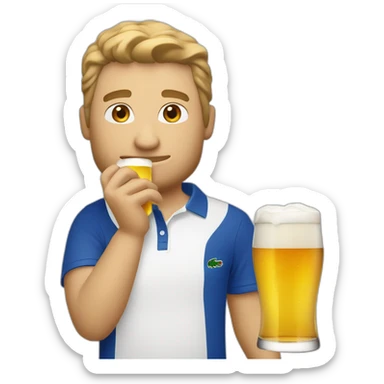 Lacoste white friends man drinking beer with blue polo shirt sticker