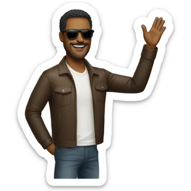 cool man standing on scene in sunglasses and raising one hand sticker