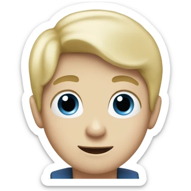 Create an emoji of a boy who is blonde with blue eyes and pale skin eating a sausage sticker