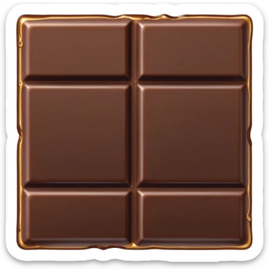Cinematic silky dark chocolate bar, broken into perfect squares, rich cocoa tones, slightly melting edges, fine texture and decadent shine, warm golden highlights, tempting and rich. sticker