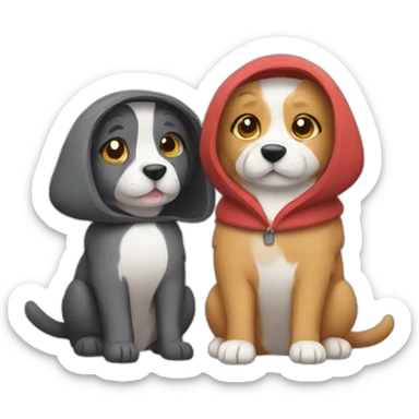 Dog and cat wearing a hoodies and hugging each other sticker