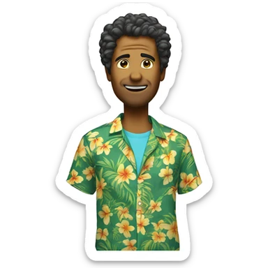 A drunken Sick man with cury Hair an Hawaii shirt sticker