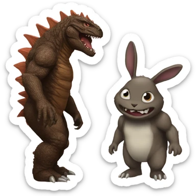Brown Godzilla versus mutant bunny sticker