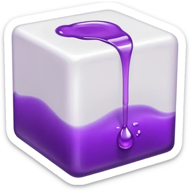 a white cub with purple liquid that is tipped over with the liquid slightly pouring out sticker