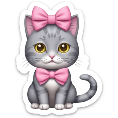 Grey cat pink bow sticker