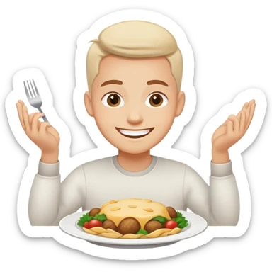person finishing all the food on their plate, smiling, simple and expressive sticker