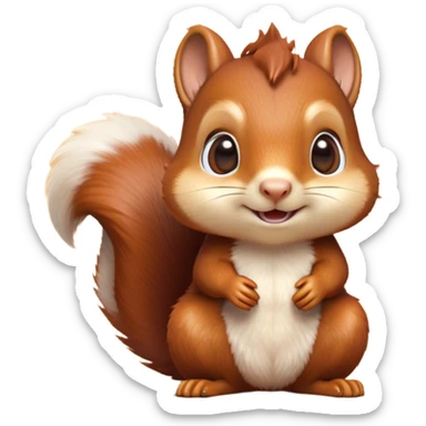 Cinematic Cute Squirrel Portrait Emoji, Head tilted playfully and inquisitively, featuring a fluffy, vibrant auburn Fur with a delicate cream belly and a bushy tail, round, sparkling eyes filled with curious mischief, Simplified yet irresistibly adorable features, highly detailed, glowing with a warm, friendly glow, high shine, affectionate and lively, stylized with a touch of woodland whimsy, bright and endearing, soft glowing outline, capturing the essence of a mischievous yet loving squirrel, so playful it feels like it could leap out of the screen and into your arms! sticker