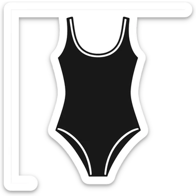 flat vector black with white trim one piece swimsuit isolated sticker