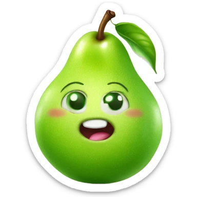 Shiny Green Cute pear with tongue sticker