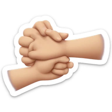 A hand holding another hands singular finger like the holding space for defying gravity meme sticker