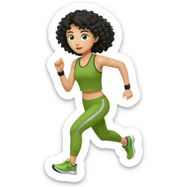 a woman with olive skin tone and curly black hair wearing green and jogging sticker