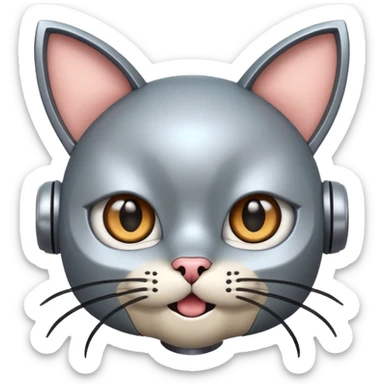 robot looking surprised with cat ears and looks funny sticker