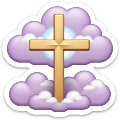 light lavender colored religious cross with bright light and clouds around it  sticker
