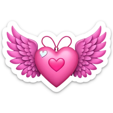 neon heart with a pink bow with heart pattern on the bow, with wings sticker