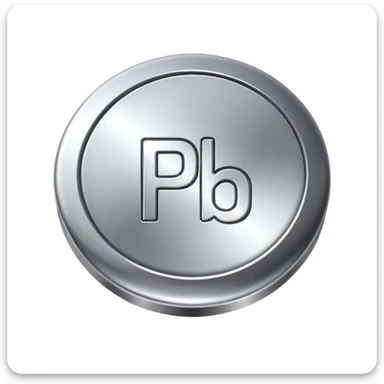 chemical element symbol Pb on a round metallic button, no text except Pb sticker