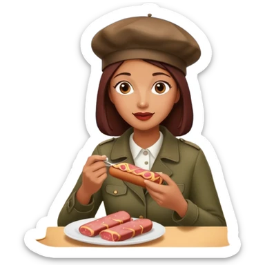  paris women eating SPAM meat at cafe landscape  sticker