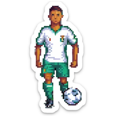 Ronaldo, pixel art style, dribbling a soccer ball sticker