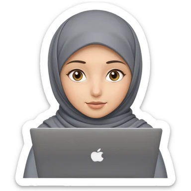 A girl wearing a gray hijab and with hazel eyes is carrying a laptop, not a laptop, just a regular laptop. Not mat bock  sticker