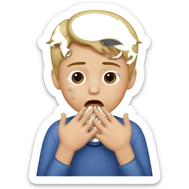 boy with dirty blonde hair choking himself with two hands sticker