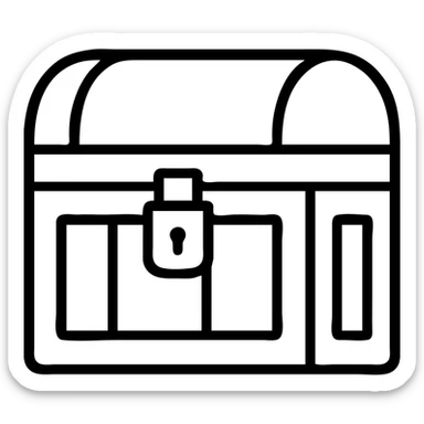 a weathered, worn, and grungy parchment styled red treasure chest with vintage feel sticker