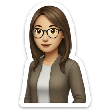 Brown-haired young-woman, asian, with glasses sticker