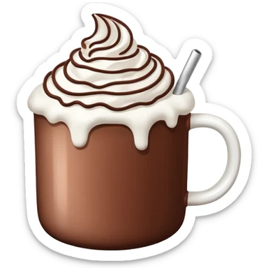 white mug of hot chocolate with marshmallows and whipped cream sticker