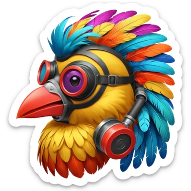 bird with gas masks sticker