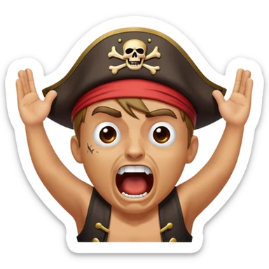 A pirate who is screaming in fear with his hands up sticker
