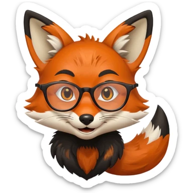 grinning fox caricature hacker side profile, black fur sticker